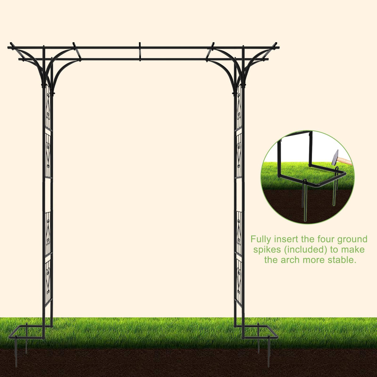 OUSHENG 7FT Garden Arch Arbor with Ground Stakes, Steel Frame Stand Trellis for Climbing Plants, Outdoor Archway Gate for Wedding Ceremony Decoration Party Vines Lawn Courtyard Patio Backyard OUSHENG