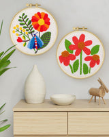 ERKOON Punch Needle Kit Adults Beginners, 2 Pcs DIY Easy Flower Embroidery Set for Starter Art Craft, Needling Punching Project with Patterns, Tools, Yarns, Hoop, Instruction (Safflower) ERKOON