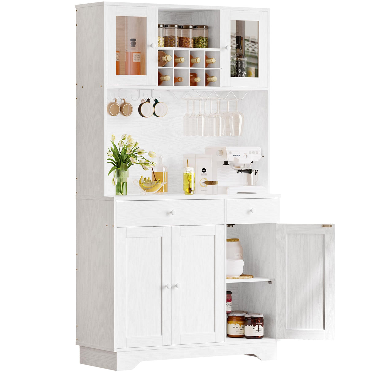 IRONCK Kitchen Pantry Storage Cabinet 72" Height with Doors, Drawer, Adjustable Shelves, Freestanding Cupboard hutch Cabinet for Dining Room, Living Room, White IRONCK