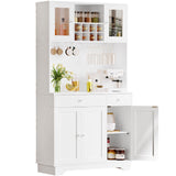 IRONCK Kitchen Pantry Storage Cabinet 72" Height with Doors, Drawer, Adjustable Shelves, Freestanding Cupboard hutch Cabinet for Dining Room, Living Room, White IRONCK