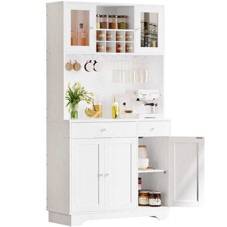 IRONCK Kitchen Pantry Storage Cabinet 72" Height with Doors, Drawer, Adjustable Shelves, Freestanding Cupboard hutch Cabinet for Dining Room, Living Room, White IRONCK