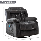 CANMOV Massage Swivel Rocker Recliner Chair with Heat and Vibration,360 Degree Manual Swivel Rocking Recliners with Side Pocket, Comfy Fabric Single Sofa Reclining Chair for Living Room, Grey CANMOV