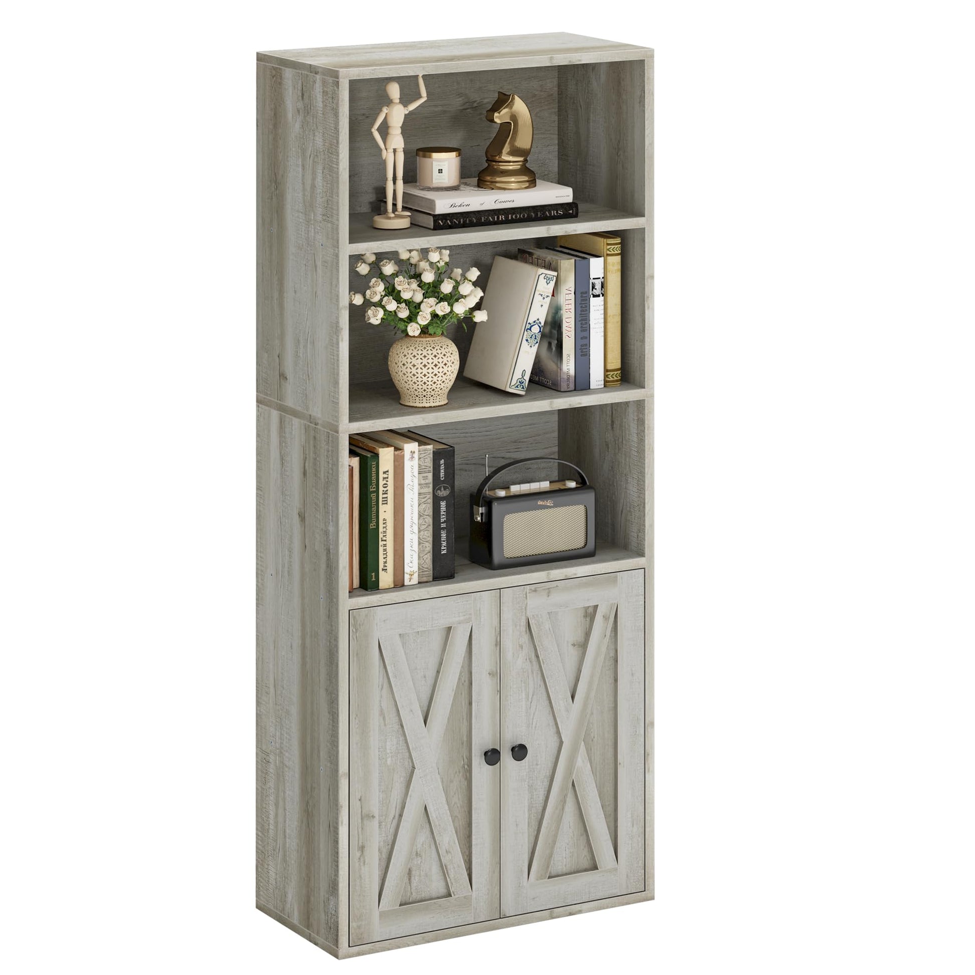 Industrial Chic 5-Shelf Bookcase with Doors – Durable Storage Solutions for Home and Office - WoodArtSupply