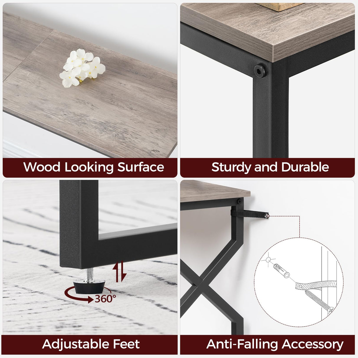 MAHANCRIS Console Sofa Table, 44.9" Entryway Table with Power Station, Narrow Couch Table, Hallway Table, Sofa Table with USB Ports, Metal Frame, for Entrance, Living Room, Greige CTHG113E01 MAHANCRIS