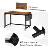 AHB 47" Rolling Computer Desk with 4 Smooth Wheels and 3 Iron Hooks, Simple Style Mobile Writing Desk Home Office Study Table Movable Workstation with Metal Frame AHB