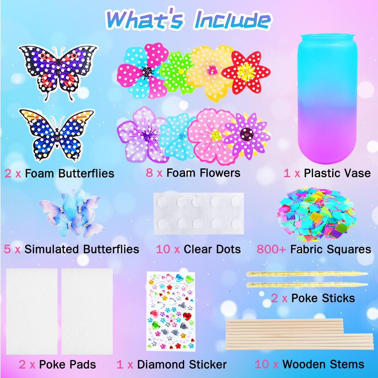 FJBICODA Poke Art Flower Bouquet Craft Kit - Arts and Crafts for Girls Ages 5-12 - Make Your Own Bouquet with 8 Flowers 2 Butterflies & 1 Vase - DIY Activities Gifts for 5 6 7 8 9 10+ Year Old Kids FJBICODA