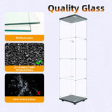 LFT HUIMEI2Y Glass Display Cabinet 4-Shelf with Door and Lock, Curio Cabinets Upgraded Quick-Install Style Tempered Glass Floor Standing Bookshelf for Bedroom, Living Room 65”x 17”x 14” Black LFT HUIMEI2Y