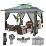 COBIZI 12x12 Pop Up Gazebos On Clearance - Upgrade Easy Up Metal Outdoor Gazebo Waterproof - Portable Gazebo with Mosquito Nettings, 4 Ropes 8 Stakes and Carry Bag for Patio Garden(Dark Gray) COBIZI