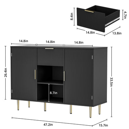 Housoul 47.2" Large Sideboard Buffet Cabinet with 2 Doors & Drawer, Coffee Bar Cabinet with Adjustable Shelves, Liquor Cabinet with Storage, Accent Cabinet Console Table for Living Dining Roo - WoodArtSupply