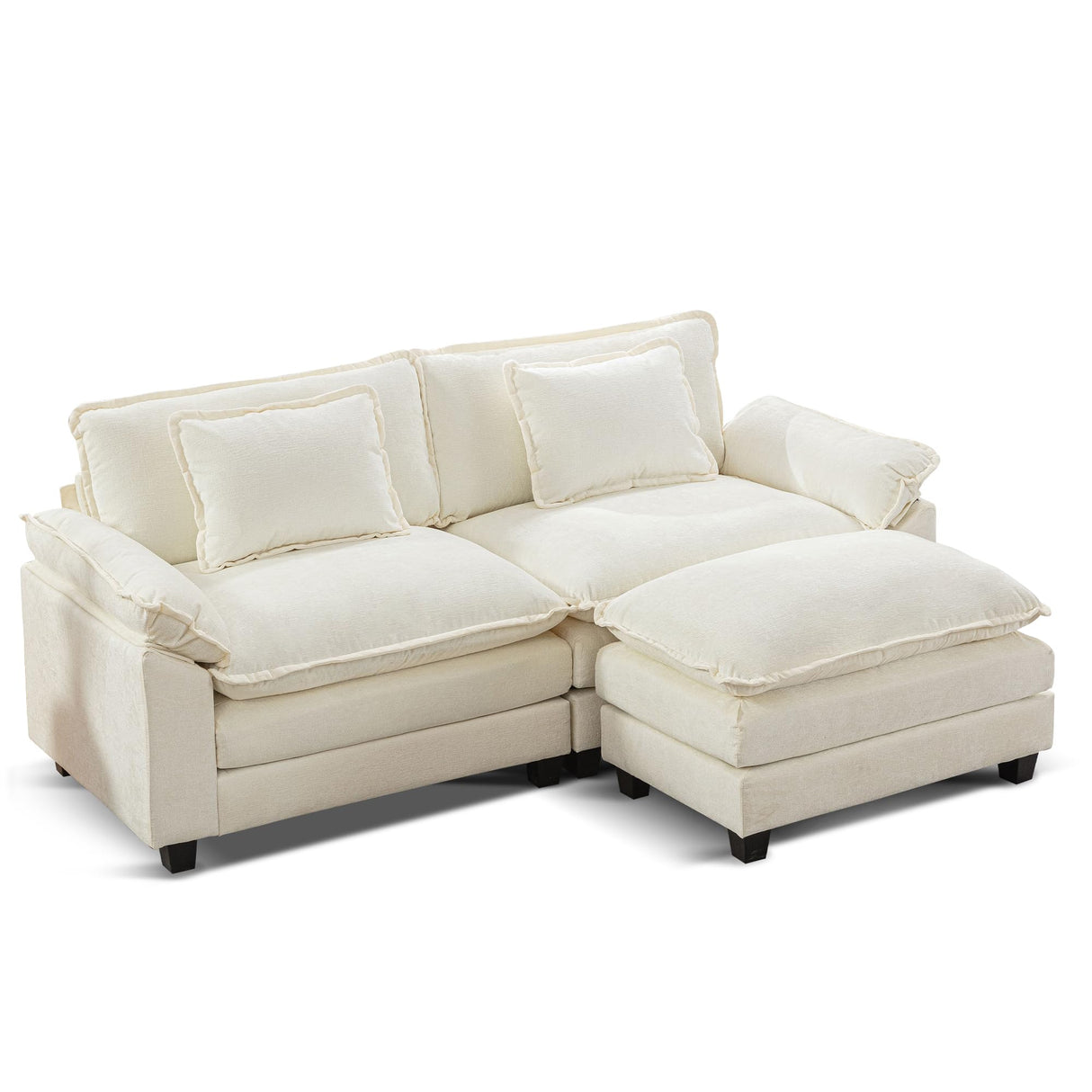 URRED Cloud Couch Modular Sectional Sofa, 82.6" Modern L Shaped Deep Seat Sofa with Ottoman & Pillows, Ultra Comfy Chenille Couches for Living Room, Bedroom or Apartment, White URRED