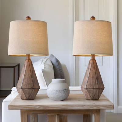 PoKat 20.25" Retro Farmhouse Table Lamp Set of 2 for Living Room Bedroom Rustic Linen Bedside Nightstand Lamps for Kids Room Study Room Office Table Lamps Resin