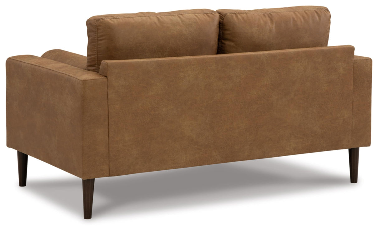 Signature Design by Ashley Telora Modern Faux Leather Loveseat with 2 Bolster Pillows, Dark Brown Signature Design by Ashley