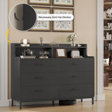 Hasuit 6 Drawers Double Dresser with Shelves, Large Wooden Storage Tower Organizer, Wide Chest of Drawers, Black Dresser for Bedroom, Living Room, Hasuit