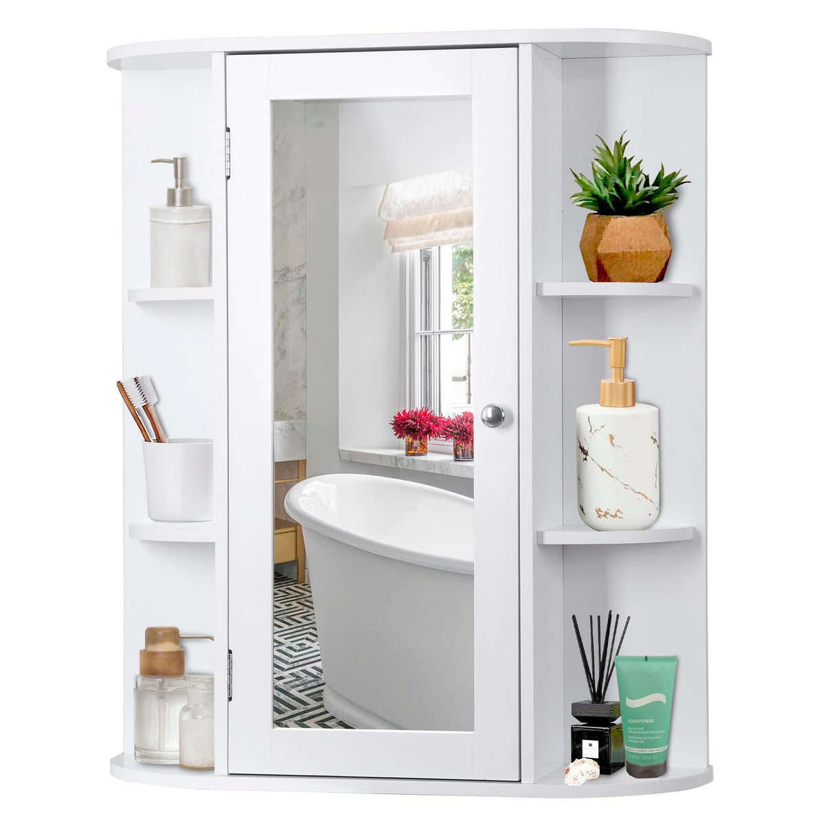 ZENY Bathroom Cabinet with Mirror Wall Mount Medicine Cabinet with 2 Tier Inner Adjustable Shelves Wooden Storage Cabinets Organizer ZENY