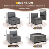 Poteban 6 Pieces Patio Furniture Set, Wide Arm Outdoor Patio Sectional Couch Set, All Weather Wicker Rattan Conversation Set w/Cushions and Glass Table and Waterproof Cover, Grey & Grey Poteban