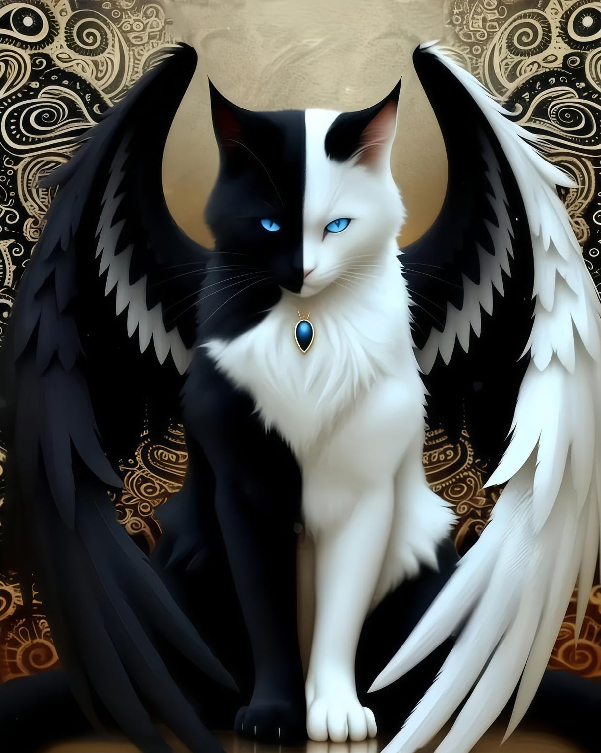 5D Diamond Painting Kits for Adults, Winged Cat Diamond Art Kits for Adults Beginner, DIY Full Drill Diamond Dot Gem Painting for Home Wall Decor 12x16inch BYGFHLYW