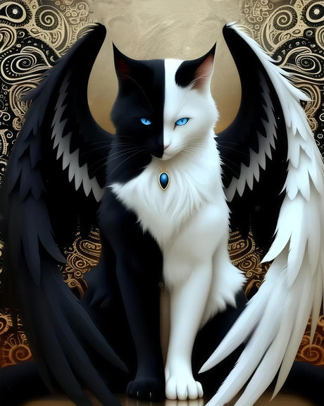 5D Diamond Painting Kits for Adults, Winged Cat Diamond Art Kits for Adults Beginner, DIY Full Drill Diamond Dot Gem Painting for Home Wall Decor 12x16inch BYGFHLYW