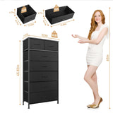 Mifuro Tall Dresser for Bedroom, Vertical Storage Organizer Tower with 7 Drawers, Chest of Drawers with Fabric Bins, Steel Frame, Wood Top for Bedroom, Closet, Entryway- Black Mifuro