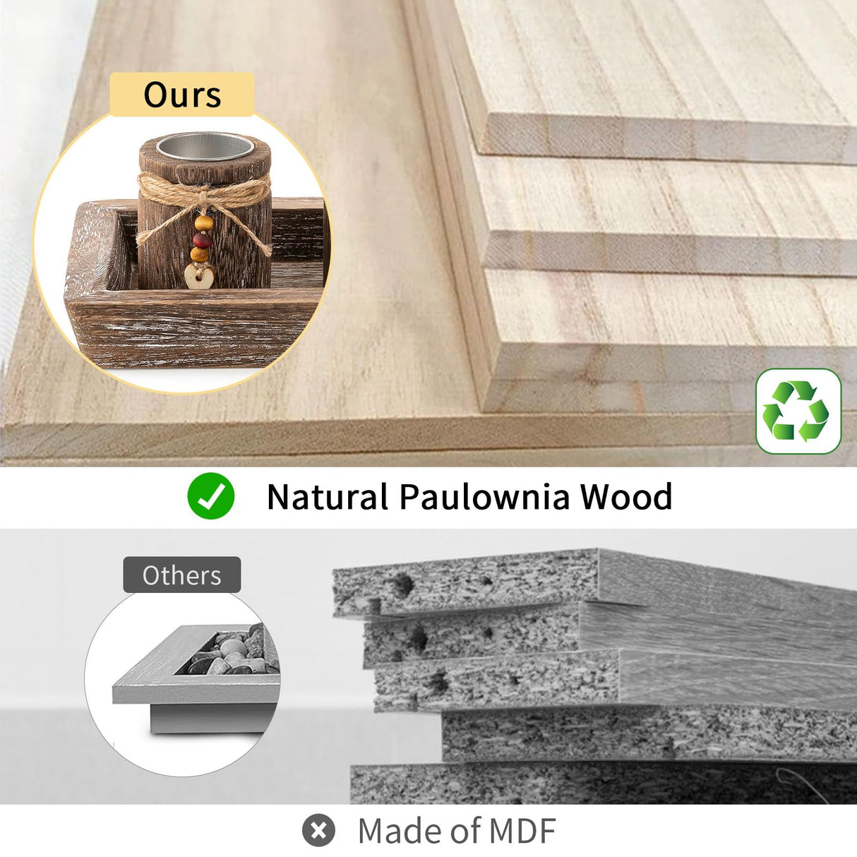 Farmhouse Coffee Table Decor Candle Holder - Romadedi Boho Wooden Tray with 4 Tealight Candles Holders for Tables Centerpiece Home Decorations Living Room Fireplace Kitchen Romadedi