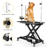 DWVO 49'' Electric Dog Grooming Table, Heavy Duty Adjustable Pet Grooming Table w/Leveling Wheels, Grooming Arm, Anti-Slip Top & Tool Organizer, Professional Dog Grooming Station (Black, 49inch) DWVO