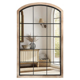 IPOUF Arch Window Mirror, 30X48 Farmhouse Arch Wall Mirror, Wood Framed Rustic Mirror Metal Inner Frame Mirror Decorative for Entryway & Living Room,Natural IPOUF