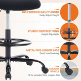 Sweetcrispy Tall Drafting Desk Chair - Ergonomic High Stool Computer with Adjustable Height and Comfy Lumbar Support, Office Rolling Counter for Standing Desk with Flip-up Arm and Footrest, Black Sweetcrispy