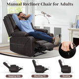 Yolsali Recliner Chairs for Adults, Oversize Manual Reclining Chair with 2-Tier Cushions, Faux Leather Recliner Chair with Hidden Storage Space, Living Room Recliner Chairs with Cup Holders - Brown Yolsali