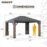 Sunjoy 12 x 14 ft. Hardtop Gazebo with Solar Powered, Cedar Wood Framed Steel Hardtop Gazebo with LED Lighting, Bluetooth Sound and Storage Racks by SummerCove SummerCove