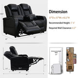 AZXZCS 57" RV Loveseat Recliner Sofa, Home Theater Seating with 3 Arms and 2 Pillows, Wall Hugger Recliners & 135° Reclining Couch (Black PU Leather Furniture) AZXZCS