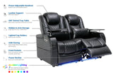 Airadlis Home Theater Seating Seats, Game Movie Theater Chairs Theater Recliner Sofa with 7 Colors Ambient Lighting, Lumbar Pillow, Side Pocket, Tray Table, Power Recline, Black Airadlis