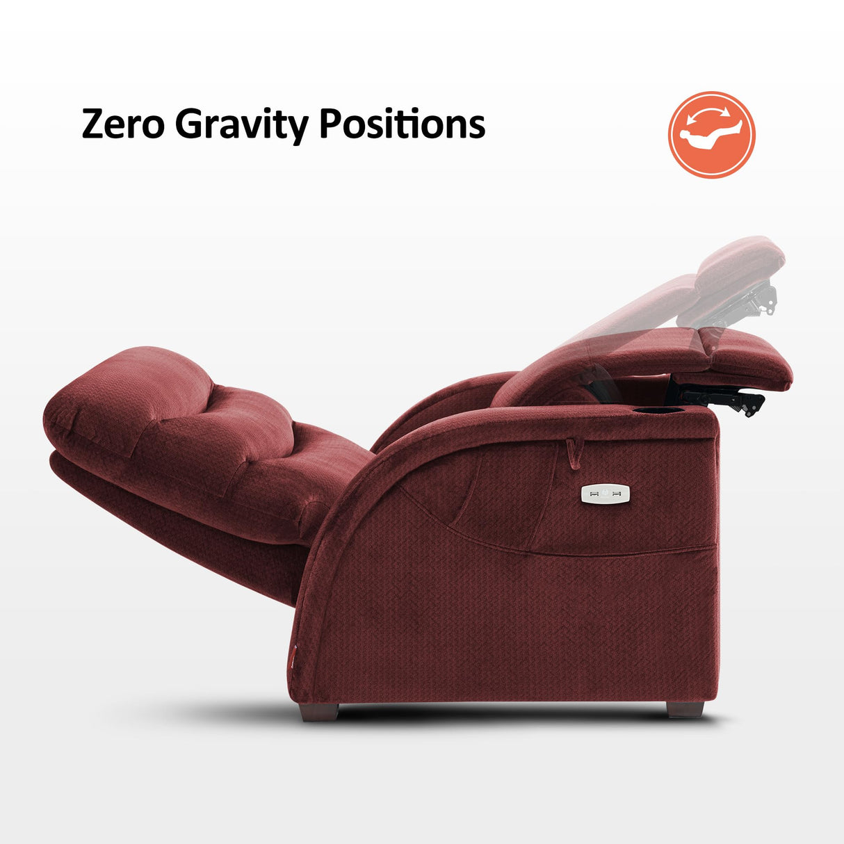 MCombo Power Zero Gravity Recliner Chair with Adjustable Headrest for Living Room, Fabric ZG334 (Burgundy) MCombo