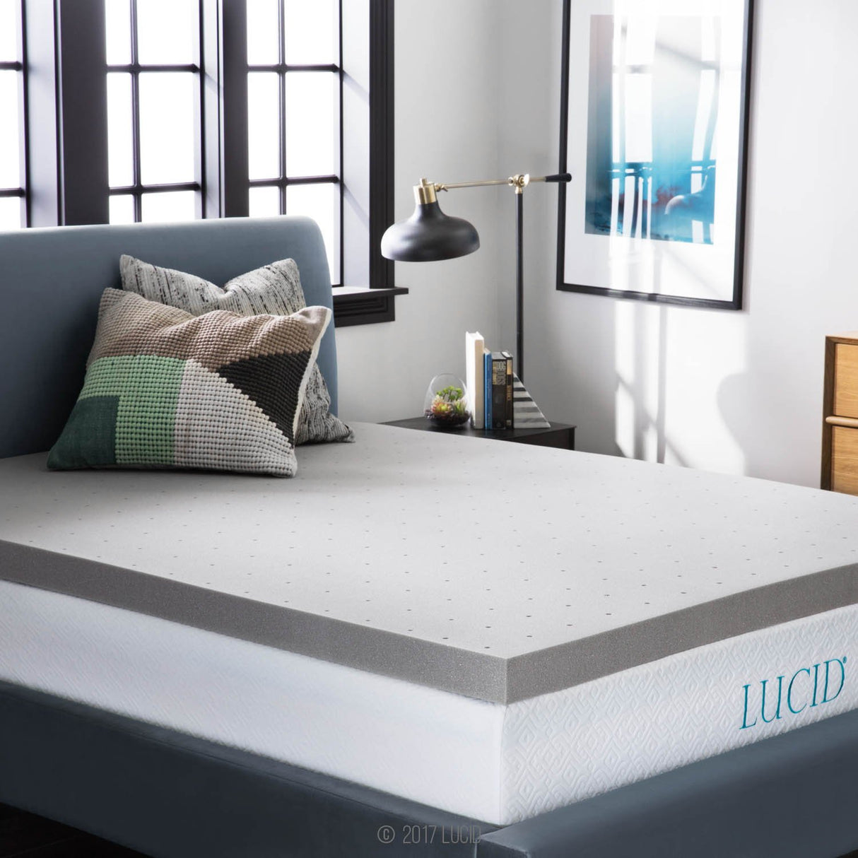 Lucid 3 Inch Ventilated Bamboo Charcoal Memory Foam Mattress Topper, CertiPUR-US Certified, Moisture and Odor Control-Full LUCID