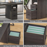 LVB Extra Long 2 Person Desk, Large Rustic Computer Desk with File Drawer, Industrial Wood Double Desk with Storage Cabinet Shelf, Modern PC Writing Study Work Dual Executive Office Desk, Gray, 79 in LVB