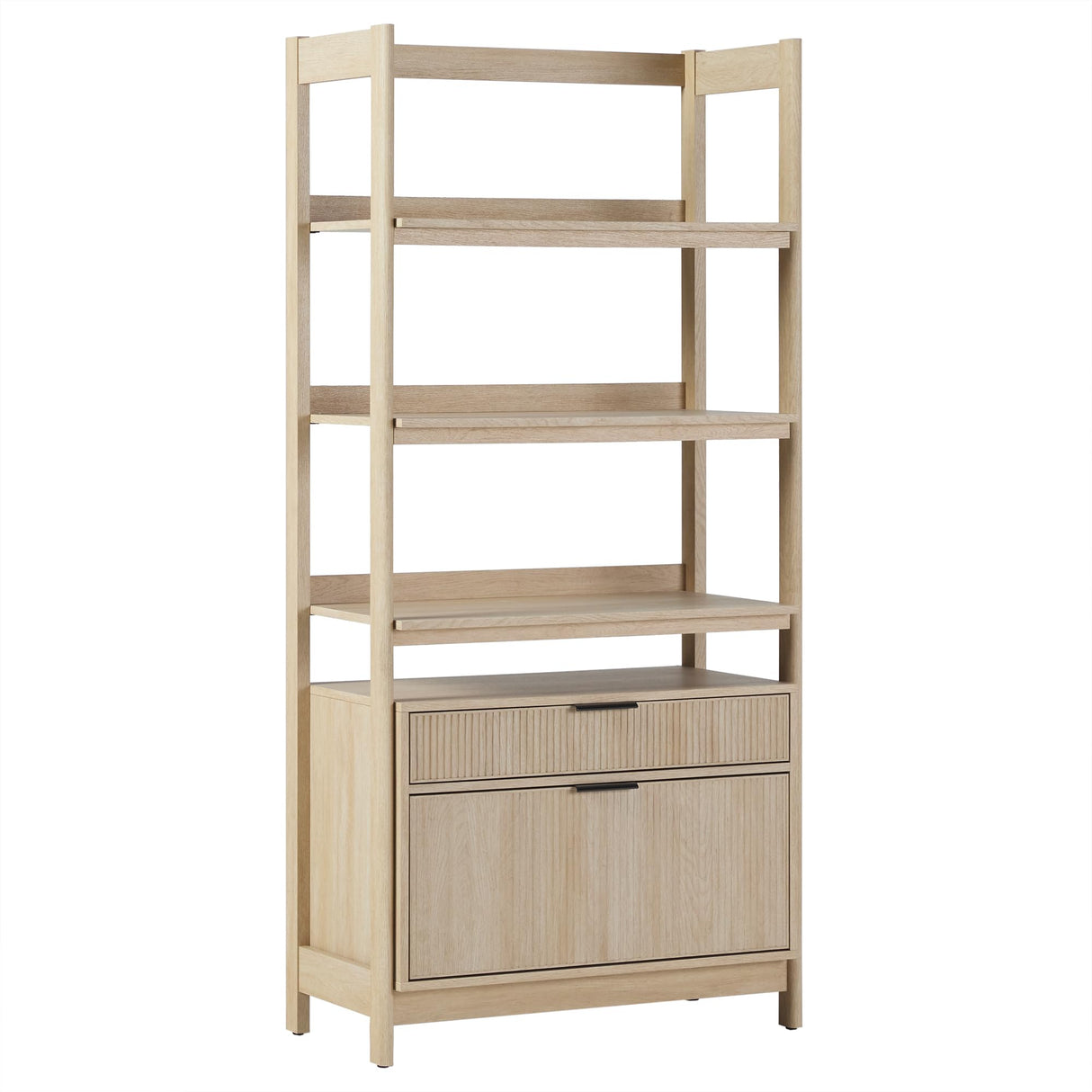Walker Edison Transitional Open Reeded 4-Shelf Bookshelf with Drawers on Bottom, Versatile Bookcase with Bottom Storage for Home Office, Living Room, Bedroom, 33”W x 16.75”D x 70”H, Coastal Oak Walker Edison