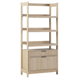 Walker Edison Transitional Open Reeded 4-Shelf Bookshelf with Drawers on Bottom, Versatile Bookcase with Bottom Storage for Home Office, Living Room, Bedroom, 33”W x 16.75”D x 70”H, Coastal Oak Walker Edison