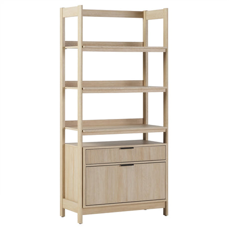 Walker Edison Transitional Open Reeded 4-Shelf Bookshelf with Drawers on Bottom, Versatile Bookcase with Bottom Storage for Home Office, Living Room, Bedroom, 33”W x 16.75”D x 70”H, Coastal Oak Walker Edison