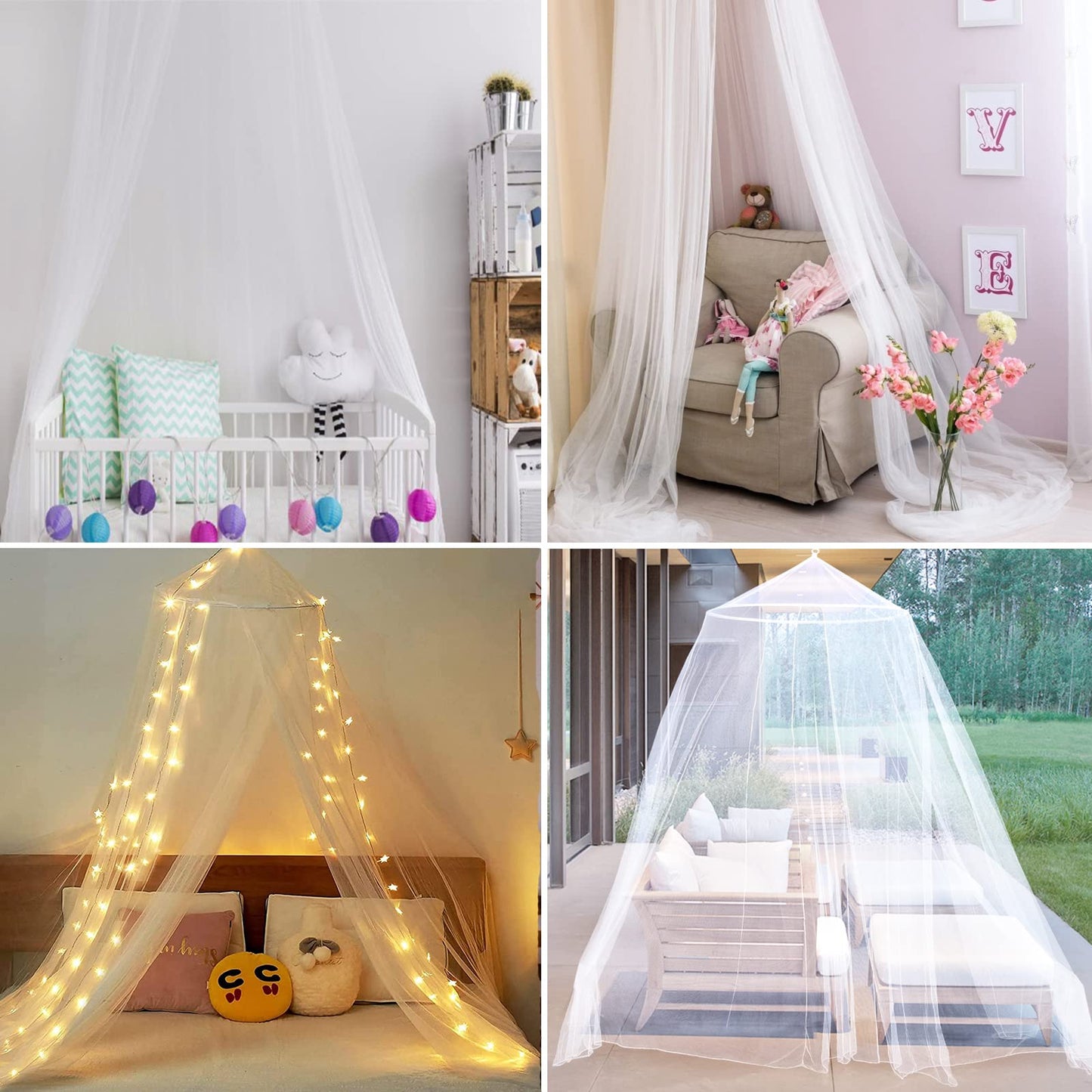 VISATOR Mosquito Net Bed Canopy for Girls,King Canopy Bed Curtains Queen Size from Ceiling,Dome Mosquito Netting Bed Tent Twin Girls Canopy Bed Decor for Baby Crib,Kid Bed and Adult Beds (White)