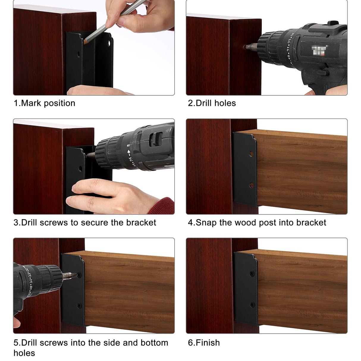 Sumnacon Deck Railing Bracket Connectors 24 pcs Stainless Steel Railing Bracket for 2''x4'' Wood Post Sturdy Railing Connectors with Screws for Fence Black Railing Bracket Kit for Deck Project Sumnacon