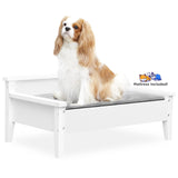 TailZzz Wooden Dog Bed with Water-Resistant Mattress, Small to Medium Elevated Pet Bed with Calming Pet Mattress, Greenguard Gold Certified, Modern Dog Couch, Winston, White TailZzz