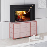 Jojoka Wide Dresser with 10 Large Drawers for 55'' Long TV Stand with Power Outlet Entertainment Center, Storage Fabric Drawer Unit for Bedroom, Closet, Entryway, Sturdy Metal Frame, Pink Jojoka