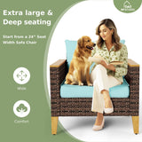 MFSTUDIO 11 Piece Extra Large Wicker Patio Furniture Set, All-Weather PE Rattan Half-Moon Curved Outdoor Sectional Sofa, Patio Conversation Set with 56" Fire Pit Table for Backyard(Aqua Blue Cushion) MFSTUDIO