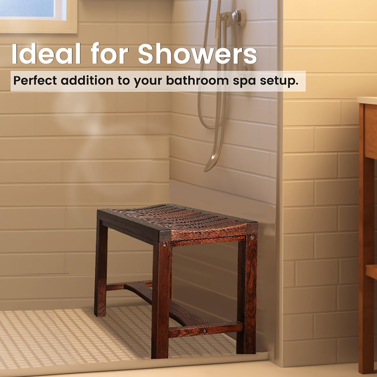 CONSDAN Wood Shower Bench, Extra Large Capacity, USA Solid Oak, Waterproof Finish, Durable Wood Shower Stool, Ideal for Bathroom Spa Outdoor, Dark Oak CONSDAN