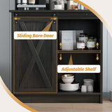 4ever2buy Farmhouse Coffee Bar Cabinet with Sliding Barn Door, 50'' Farmhouse Coffee Bar with 6 Hooks, Coffee Bar with Hutch for Living Dining Room, Dark Oak 4ever2buy