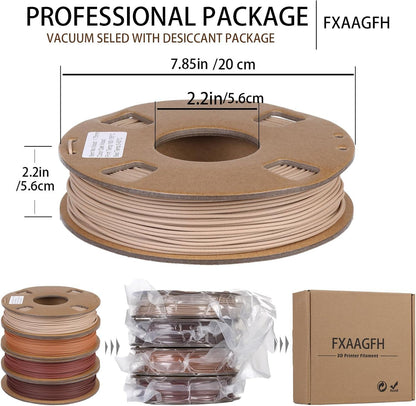 FXAAGFH 30% Real Wood Fiber 3D Printer Filament Bundle, 3 D PLA Printing Print Filament 1.75 mm, +/-0.03mm & 2.2 lbs, Walnut, Oak, Cherry, Teak, 250g X 4 Pack - WoodArtSupply