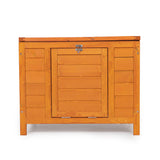 Small Wood Rabbit Hutch Bunny Cage, Raised Cat House with Ladder for Small Animals, Orange ANNECOSK