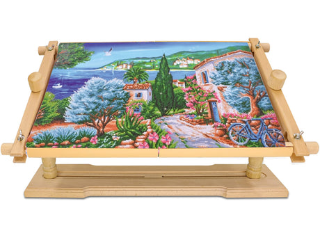 Rotated Table Embroidery Frame Stand - Adjustable Cross Stitch Scroll Frame, Beech Wood Quilting Frame Needlepoint Holder Stretch Bar for Stitching Sewing Craft guofa