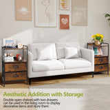 Jixlantuc Night Stand Bedside Table Bedroom Nightstand with Open Shelf Bed Side Table with Fabric Drawers End Table with 2 Drawer Storage Night Stands for Living Room Rustic Brown Black Jixlantuc