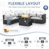 NICESOUL High-End Outdoor Patio Furniture Set with Natural Gas/Propane Firepits, 7 Piece Large Wicker Sectional Couches with Fire Table, 29.3'' High Back Deep Seating Comfy Conversation Sofas, Gray NICESOUL