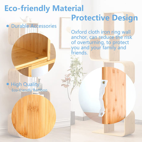 5-Tier S-Shaped Geometric Modern Bamboo Bookshelf, Large Capacity Creative Display Curved Rack Free-Standing Bedside Table 2 in 1 Bookcase Storage CDs, DVDs Book Shelf for Home, Office, Living Room briteman