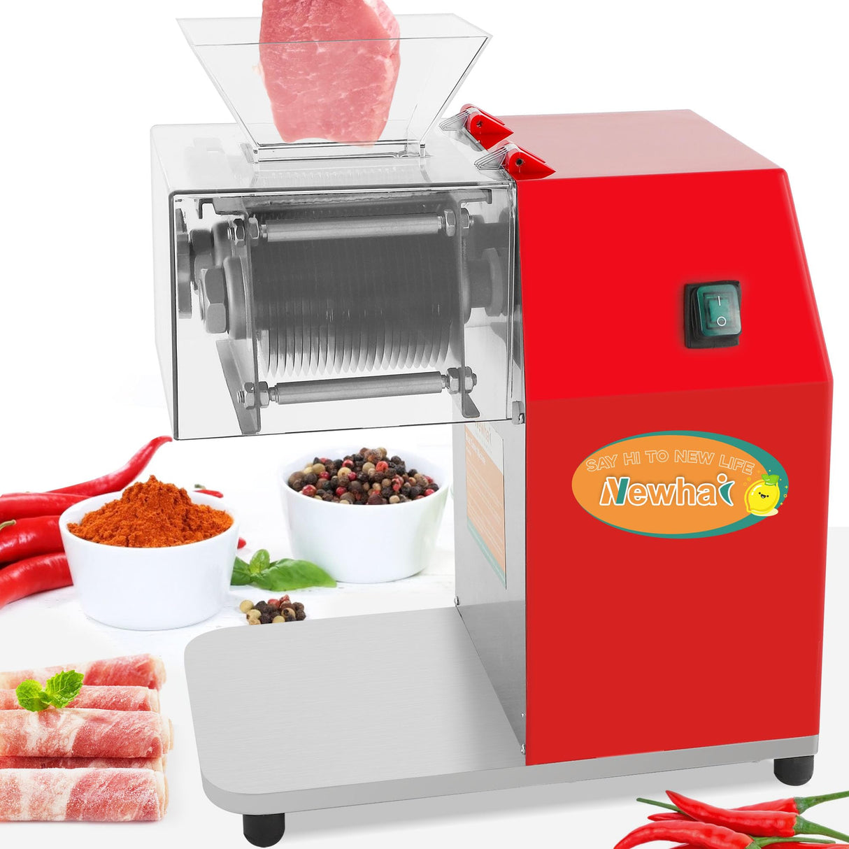 Newhai 850W Meat Cutter Machine, Commercial Meat Cutting Machine 5mm/0.2inch Heavy Duty, Stainless Steel Meat Slicer Shredder Restaurant, for Boneless Meat Soft Vegetables Newhai